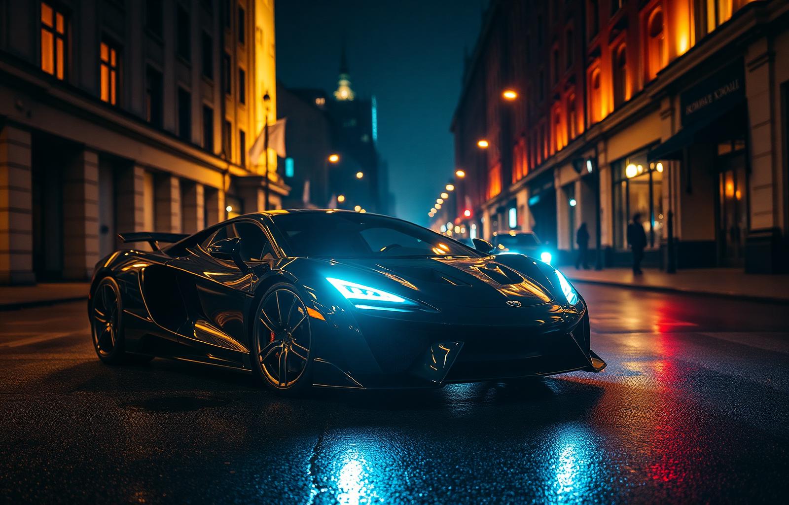 Luxury supercar at night