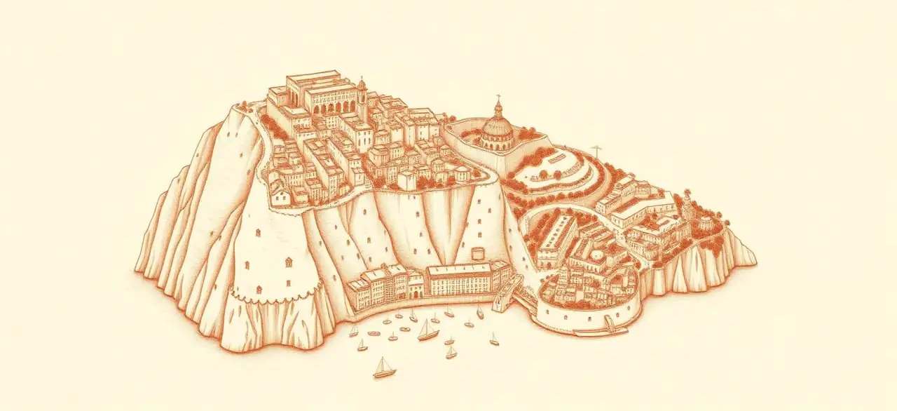 Illustrated hand-drawn map of Amalfi Coast with its landmarks and neighbourhoods