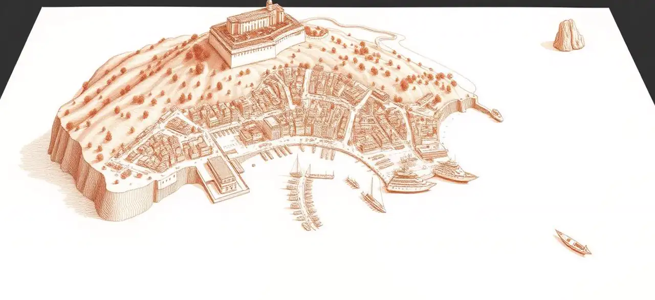 Illustrated hand-drawn map of Ibiza with its landmarks and neighbourhoods