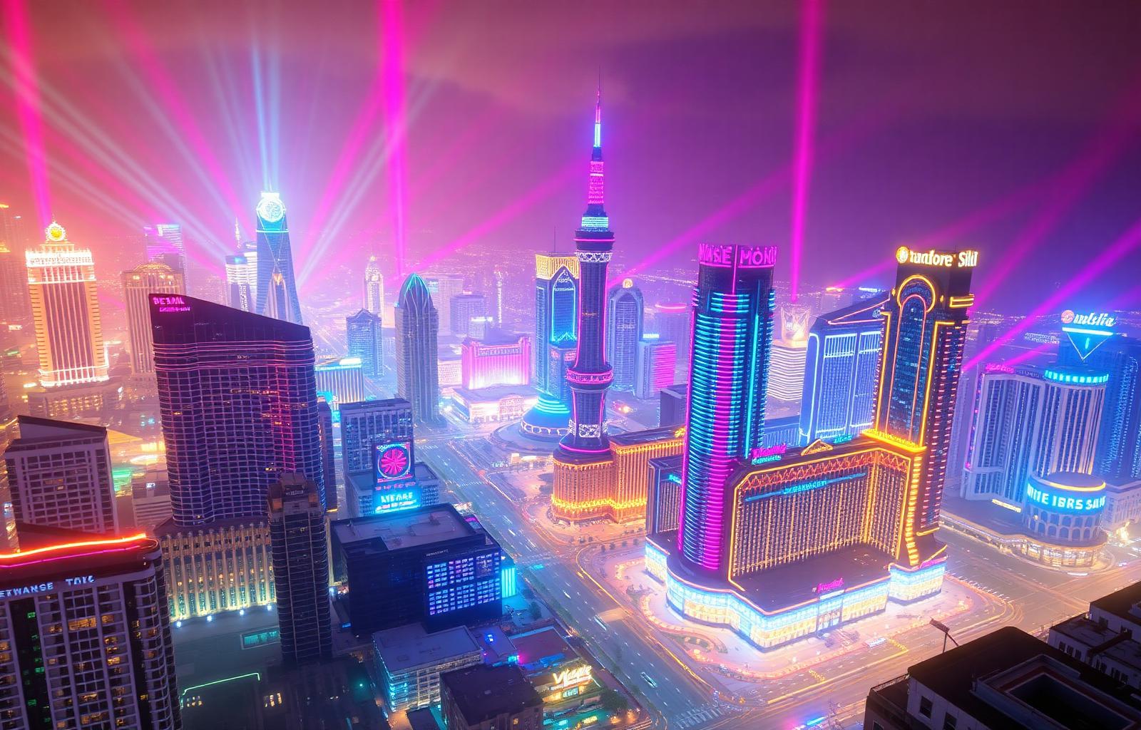Neon metaverse city skyline