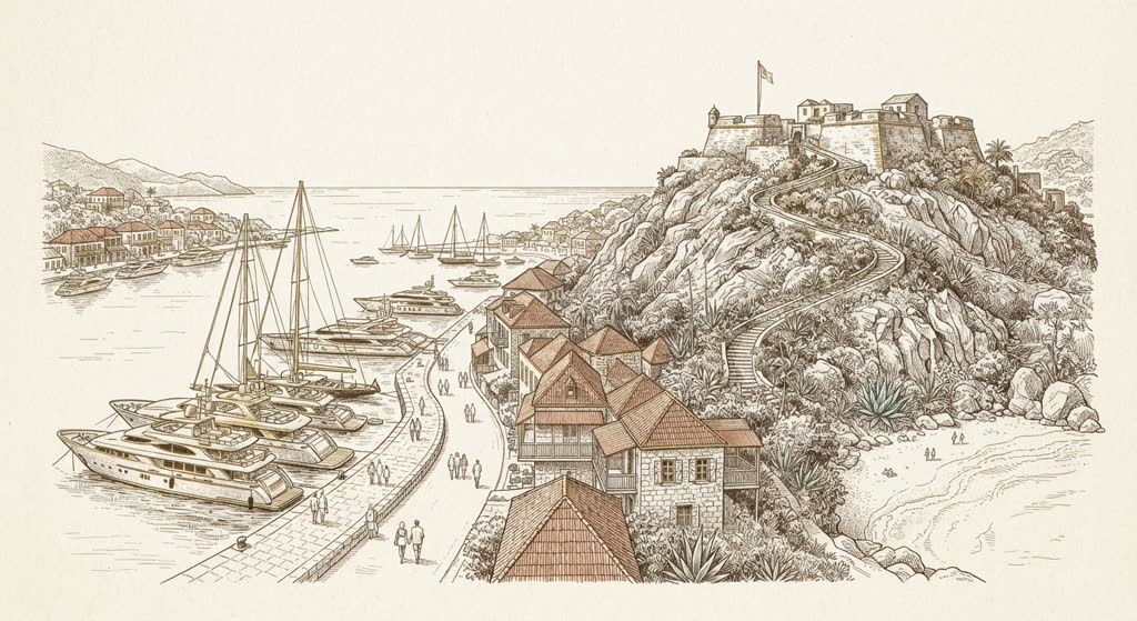 Gustavia harbour & Fort Karl