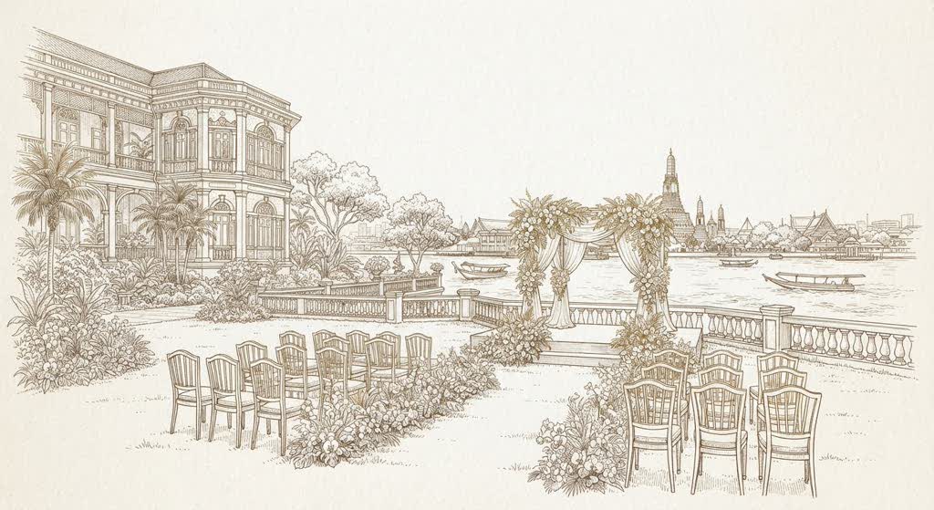 Mandarin Oriental Bangkok Riverside Terrace illustration