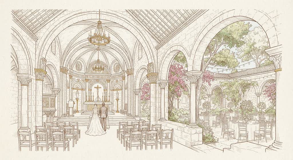 Ancient Spanish Monastery illustration